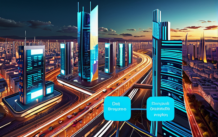**
Prompt: "Futuristic smart city, data streams overlaying urban landscape, AI analyzing traffic patterns, diverse people interacting with personalized public service interfaces, emphasis on ethical data usage, Spanish Data Protection Agency (AEPD) logo subtly visible, vibrant colors, digital art"
**