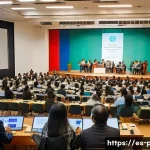 Home 18 공공정책 이해를 위한 필수 용어 - A vibrant public policy forum scene in a Latin American city, showing diverse participants including...