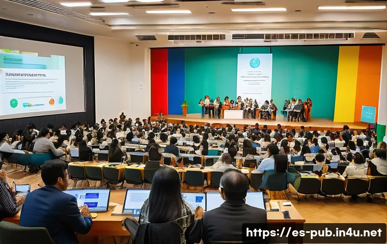 공공정책 이해를 위한 필수 용어 - A vibrant public policy forum scene in a Latin American city, showing diverse participants including...