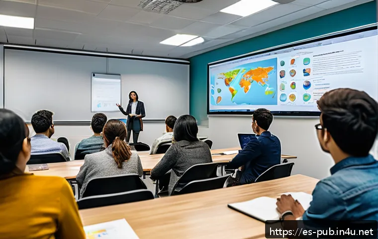 공공정책 실기 시험 준비법 - A detailed classroom scene in a modern Spanish-speaking university setting, showing diverse young ad...